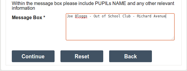Out of School Club Booking