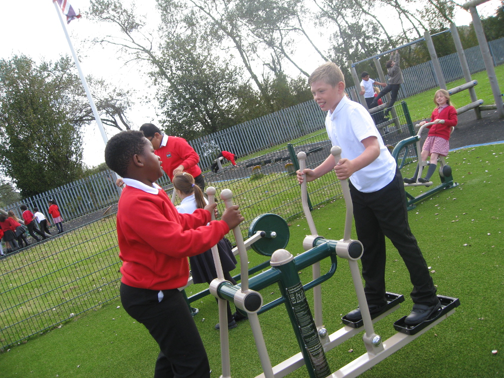 The children use the new Sports Equipment