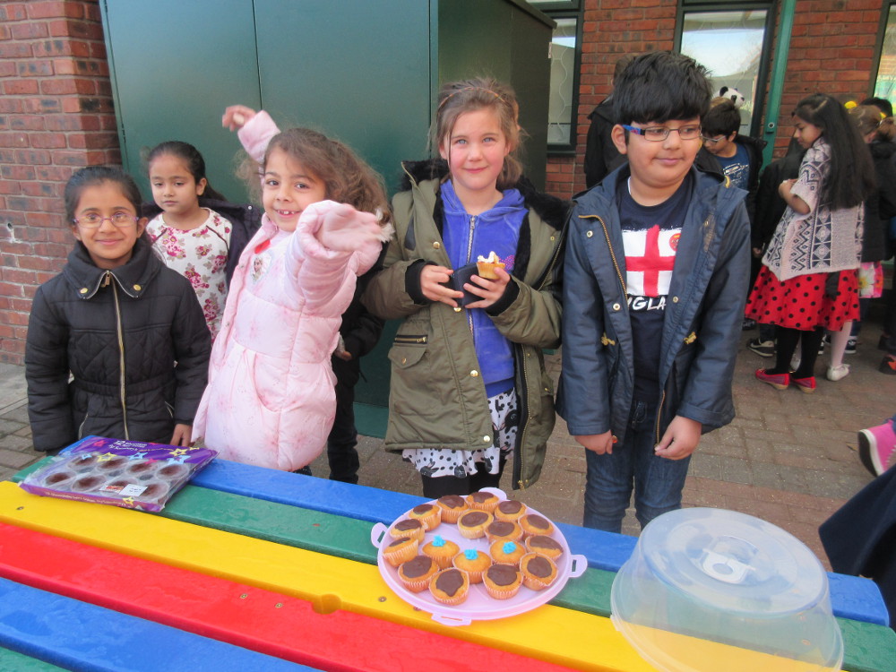 The children selling cakes for Children in Need