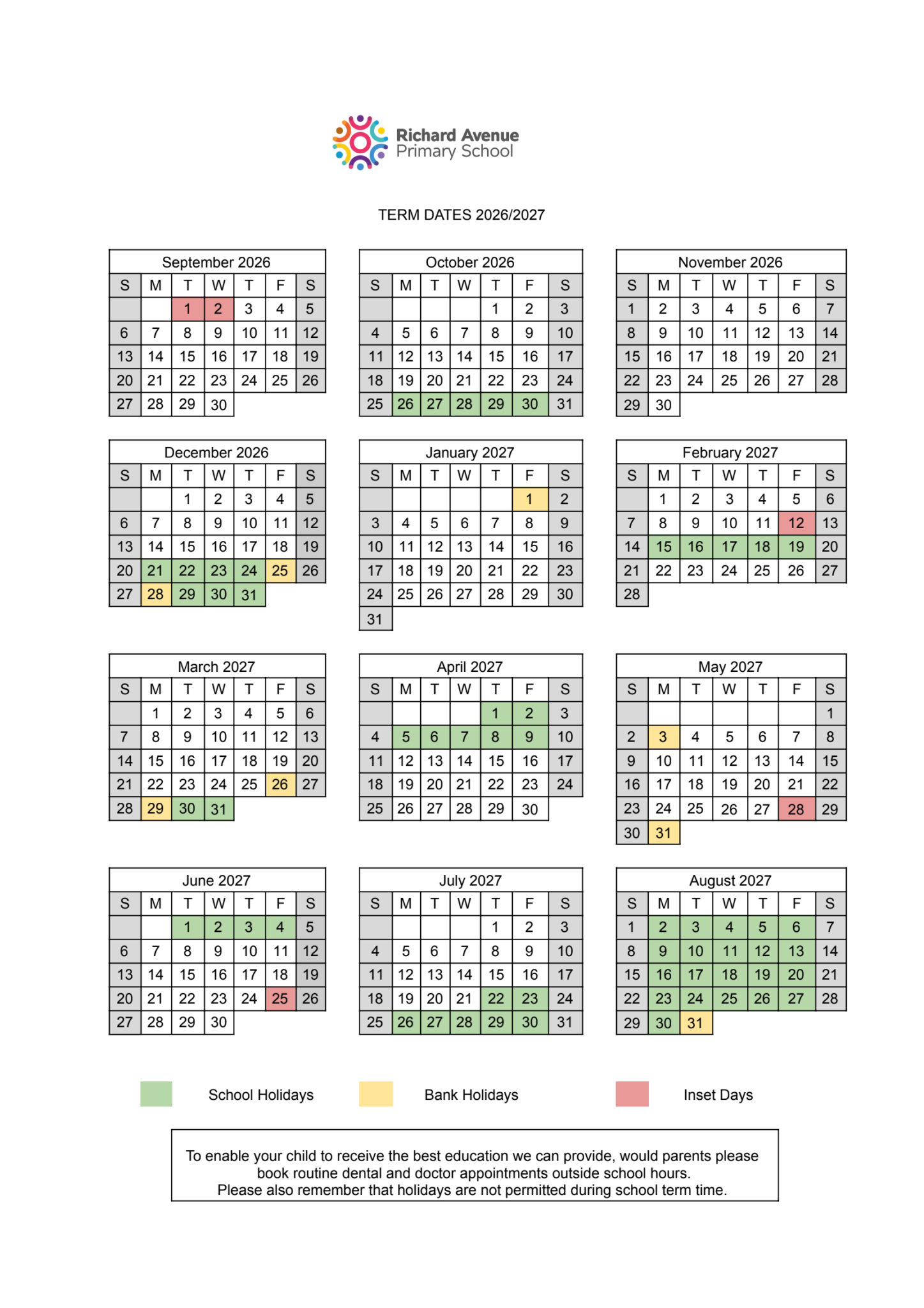 Term Dates and Holidays – Richard Avenue Primary School